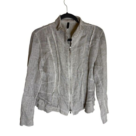 INIZIO OIZINI Italy 100% LINEN Sand Washed Flax  JACKET ZIP FRONT Large L - Picture 1 of 4